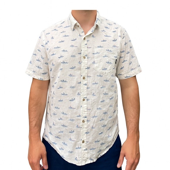 Eddie Bauer Kayak Print Button Up Short Sleeve Classic Fit Shirt‎ 2XL - Picture 1 of 6
